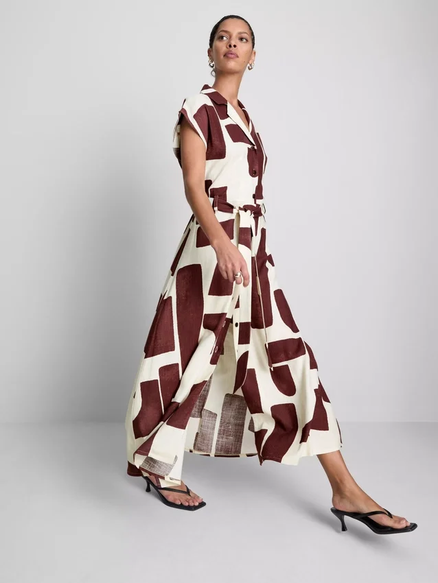Rochie-cămașă midi cu mâneci scurte Rochie-cămașă midi cu mâneci scurte