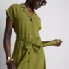 Rochie-cămașă midi cu mâneci scurte Rochie-cămașă midi cu mâneci scurte