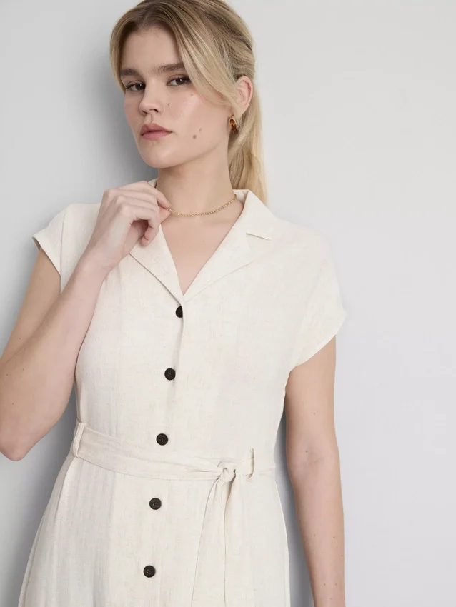 Rochie-cămașă midi cu mâneci scurte Rochie-cămașă midi cu mâneci scurte