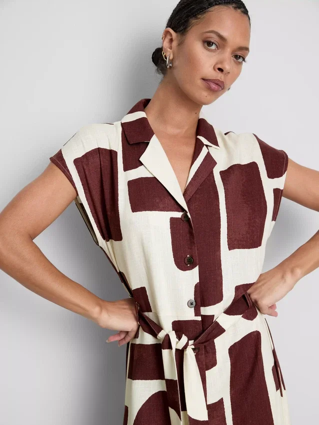 Rochie-cămașă midi cu mâneci scurte Rochie-cămașă midi cu mâneci scurte