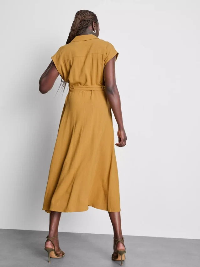 Rochie-cămașă midi cu mâneci scurte Rochie-cămașă midi cu mâneci scurte