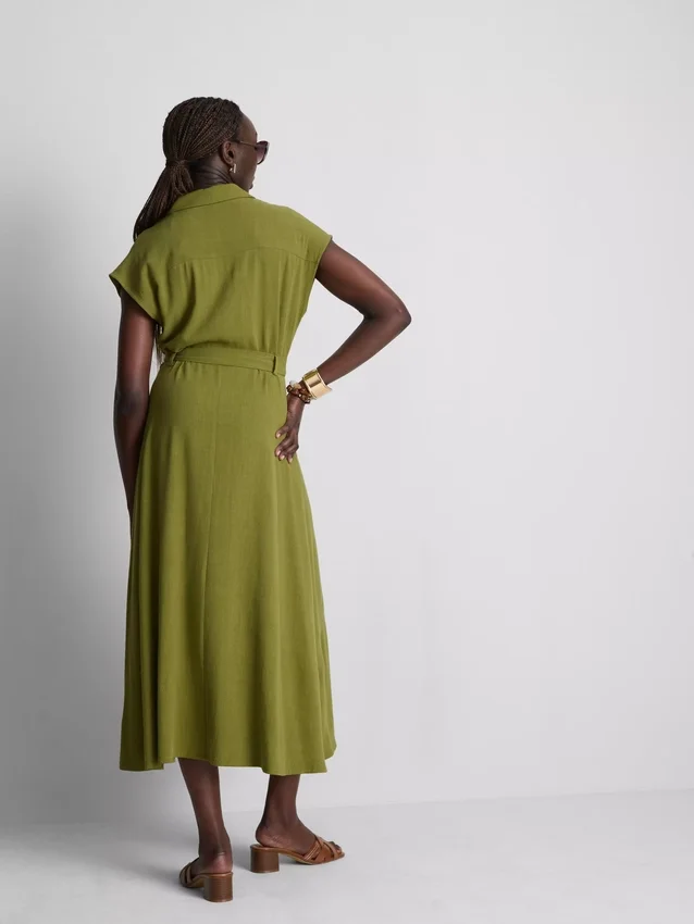 Rochie-cămașă midi cu mâneci scurte Rochie-cămașă midi cu mâneci scurte