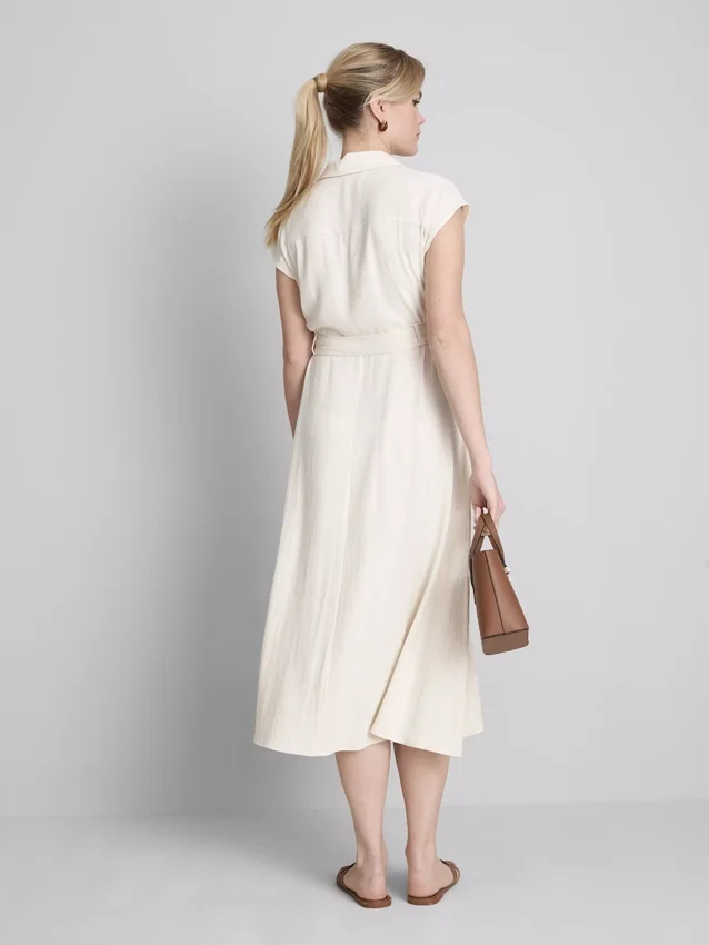 Rochie-cămașă midi cu mâneci scurte Rochie-cămașă midi cu mâneci scurte