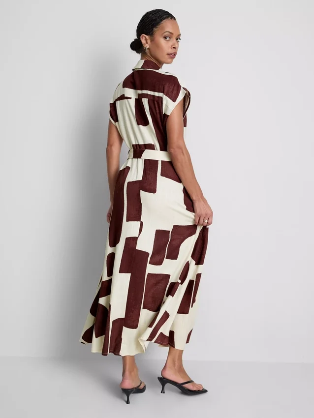 Rochie-cămașă midi cu mâneci scurte Rochie-cămașă midi cu mâneci scurte