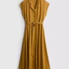 Rochie-cămașă midi cu mâneci scurte Rochie-cămașă midi cu mâneci scurte