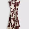 Rochie-cămașă midi cu mâneci scurte Rochie-cămașă midi cu mâneci scurte