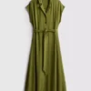 Rochie-cămașă midi cu mâneci scurte Rochie-cămașă midi cu mâneci scurte
