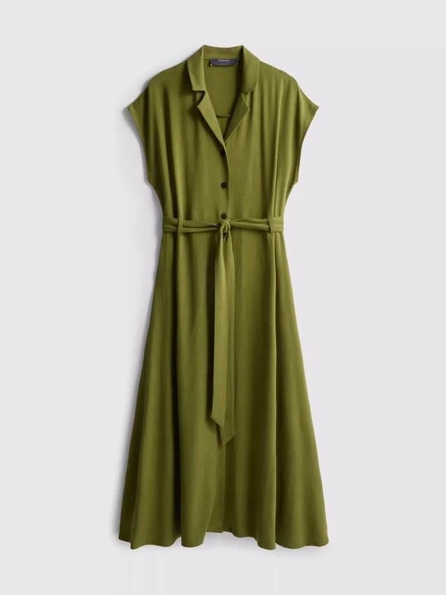 Rochie-cămașă midi cu mâneci scurte Rochie-cămașă midi cu mâneci scurte