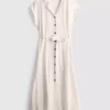 Rochie-cămașă midi cu mâneci scurte Rochie-cămașă midi cu mâneci scurte