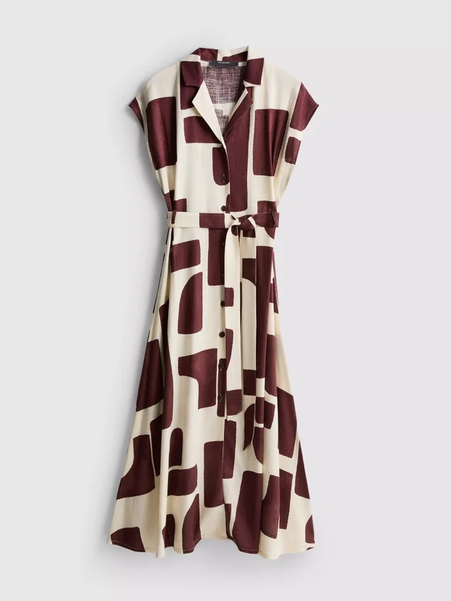 Rochie-cămașă midi cu mâneci scurte Rochie-cămașă midi cu mâneci scurte
