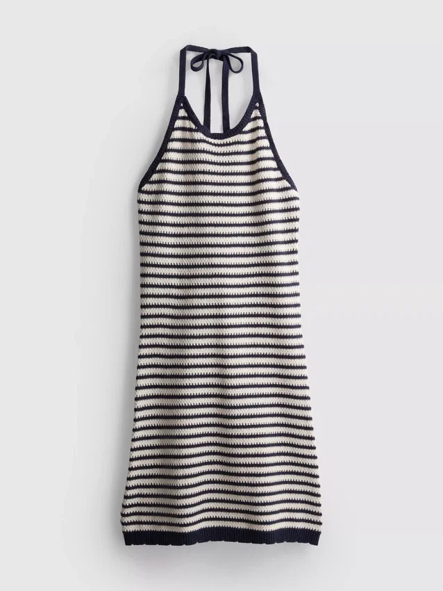 Rochie halter tricotată cu dungi Rochie halter tricotată cu dungi