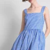 Rochie maxi cu dungi brodate Rochie maxi cu dungi brodate