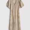 Rochie midi cu dungi și mâneci bufante Rochie midi cu dungi și mâneci bufante
