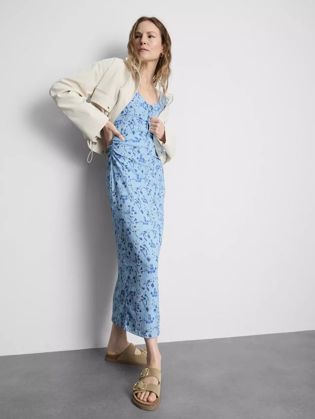 Rochie midi cu efect de șifonare, cu decolteu în formă de inimă Rochie midi cu efect de șifonare, cu decolteu în formă de inimă