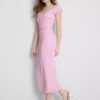 Rochie midi cu efect de șifonare, cu decolteu în formă de inimă