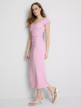 Rochie midi cu efect de șifonare, cu decolteu în formă de inimă