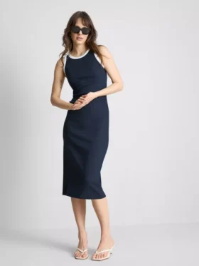 Rochie midi cu sutien încorporat, cu nervuri