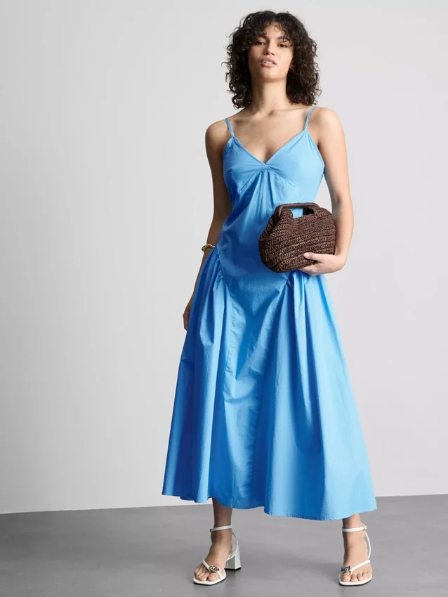Rochie midi din bumbac cu bretele tip corset Rochie midi din bumbac cu bretele tip corset