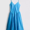 Rochie midi din bumbac cu bretele tip corset Rochie midi din bumbac cu bretele tip corset