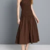 Rochie midi din bumbac, cu guler pătrat și volane Rochie midi din bumbac, cu guler pătrat și volane