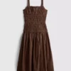 Rochie midi din bumbac, cu guler pătrat și volane Rochie midi din bumbac, cu guler pătrat și volane