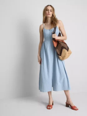 Rochie midi din bumbac cu nasturi Rochie midi din bumbac cu nasturi