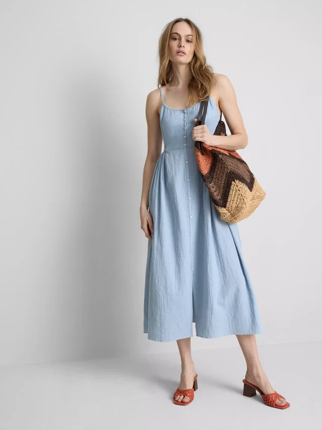 Rochie midi din bumbac cu nasturi Rochie midi din bumbac cu nasturi