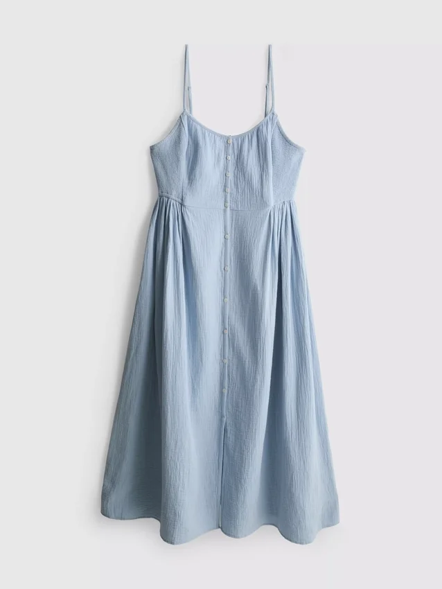 Rochie midi din bumbac cu nasturi Rochie midi din bumbac cu nasturi