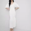 Rochie midi din bumbac seersucker, cu croi larg
