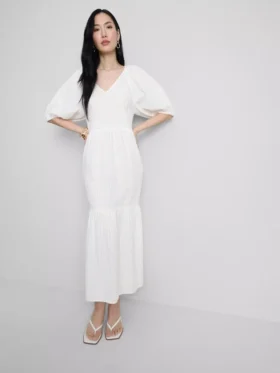 Rochie midi din bumbac seersucker, cu croi larg