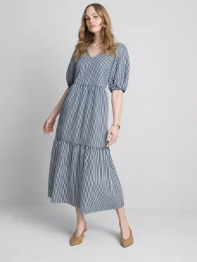 Rochie midi din bumbac seersucker, cu croi larg
