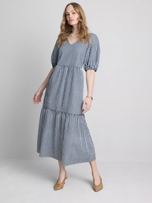 Rochie midi din bumbac seersucker, cu croi larg Rochie midi din bumbac seersucker, cu croi larg