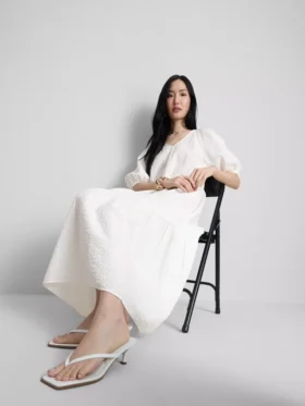 Rochie midi din bumbac seersucker, cu croi larg