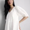 Rochie midi din bumbac seersucker, cu croi larg
