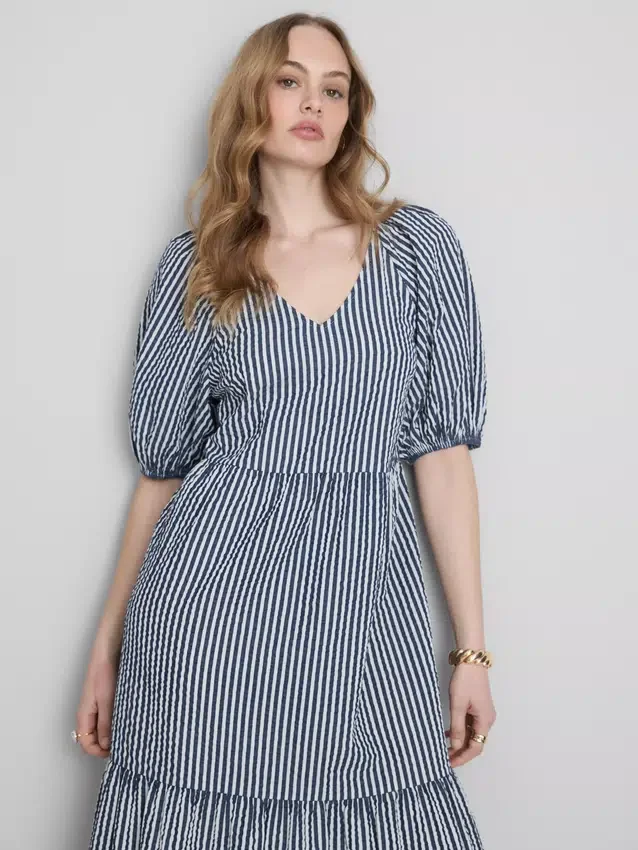 Rochie midi din bumbac seersucker, cu croi larg Rochie midi din bumbac seersucker, cu croi larg