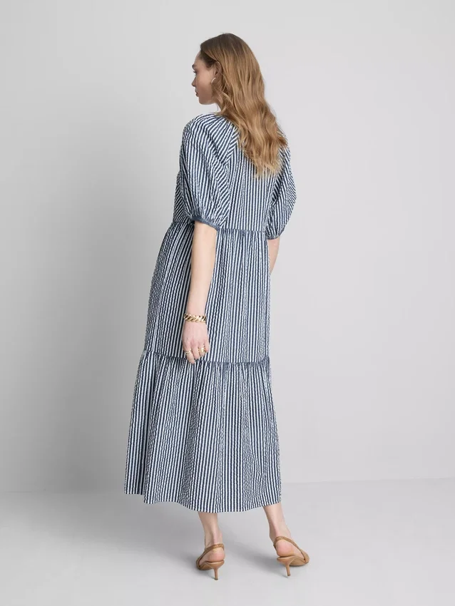 Rochie midi din bumbac seersucker, cu croi larg Rochie midi din bumbac seersucker, cu croi larg