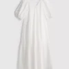 Rochie midi din bumbac seersucker, cu croi larg
