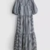 Rochie midi din bumbac seersucker, cu croi larg Rochie midi din bumbac seersucker, cu croi larg