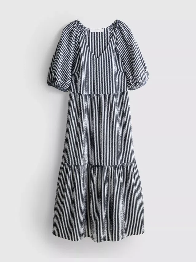 Rochie midi din bumbac seersucker, cu croi larg Rochie midi din bumbac seersucker, cu croi larg