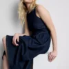 Rochie midi din denim de bumbac cu talie coborâtă Rochie midi din denim de bumbac cu talie coborâtă
