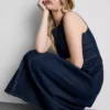 Rochie midi din denim de bumbac cu talie coborâtă Rochie midi din denim de bumbac cu talie coborâtă