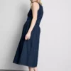 Rochie midi din denim de bumbac cu talie coborâtă Rochie midi din denim de bumbac cu talie coborâtă