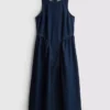 Rochie midi din denim de bumbac cu talie coborâtă Rochie midi din denim de bumbac cu talie coborâtă