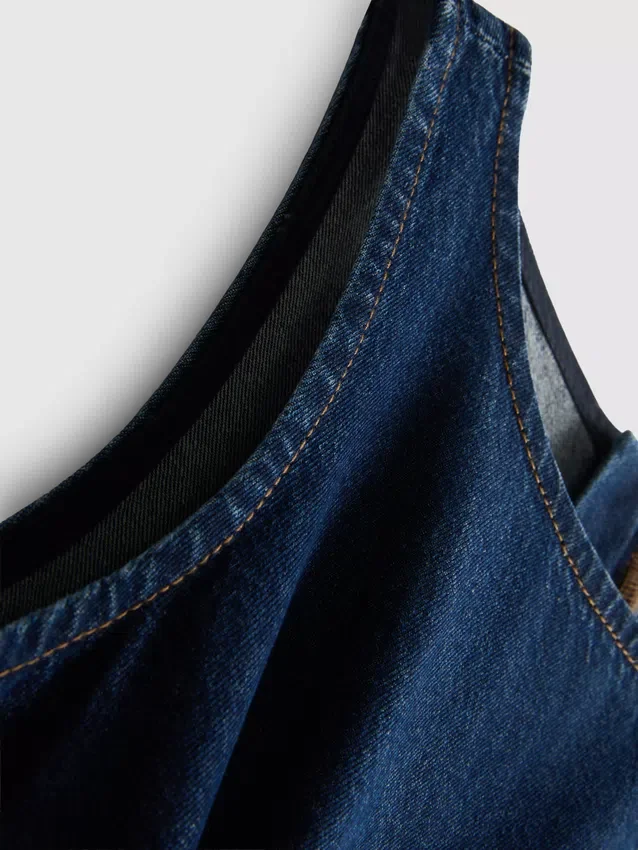 Rochie midi din denim de bumbac cu talie coborâtă Rochie midi din denim de bumbac cu talie coborâtă