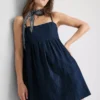 Rochie mini babydoll din denim de bumbac