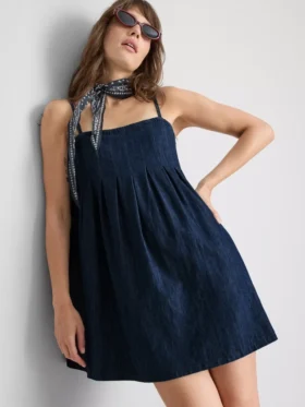 Rochie mini babydoll din denim de bumbac Rochie mini babydoll din denim de bumbac