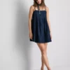 Rochie mini babydoll din denim de bumbac