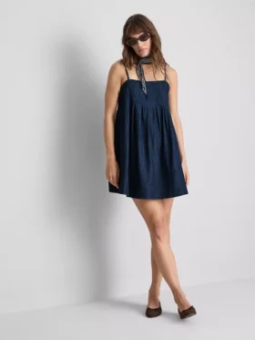 Rochie mini babydoll din denim de bumbac Rochie mini babydoll din denim de bumbac