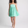 Rochie mini bandeau din bumbac cu imprimeu gingham Rochie mini bandeau din bumbac cu imprimeu gingham