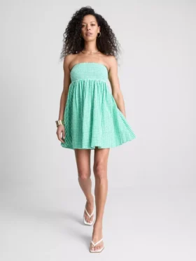 Rochie mini bandeau din bumbac cu imprimeu gingham